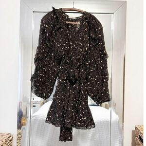 Black Floral Ruffle Long-Sleeve Dress